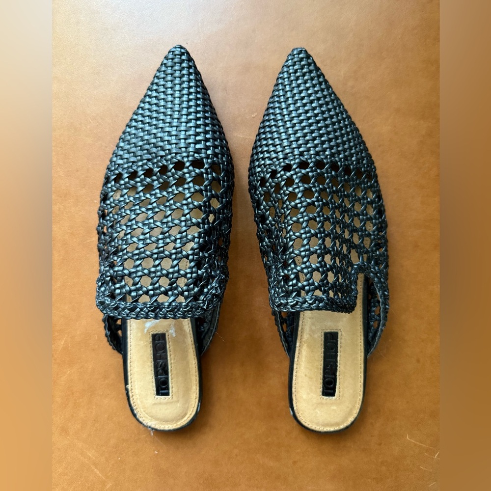 Topshop Black Woven Mules - Picture 2 of 6
